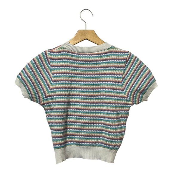 Madison Tash Multicolor Knit Striped Short Sleeve Sweater Top XL - Picture 3 of 6